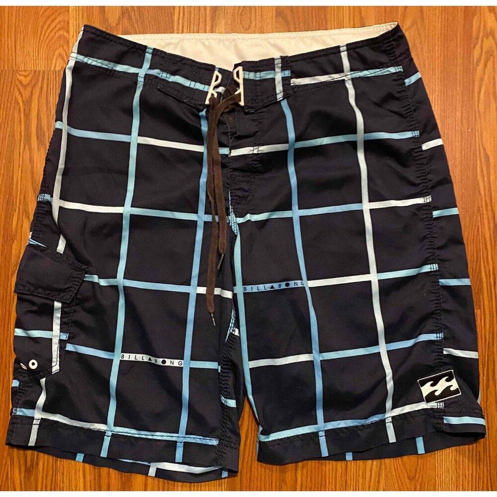 Billabong Board Shorts Mens 34 10" Plaid Beach Swim Trunks Cargo Pocket Y2K